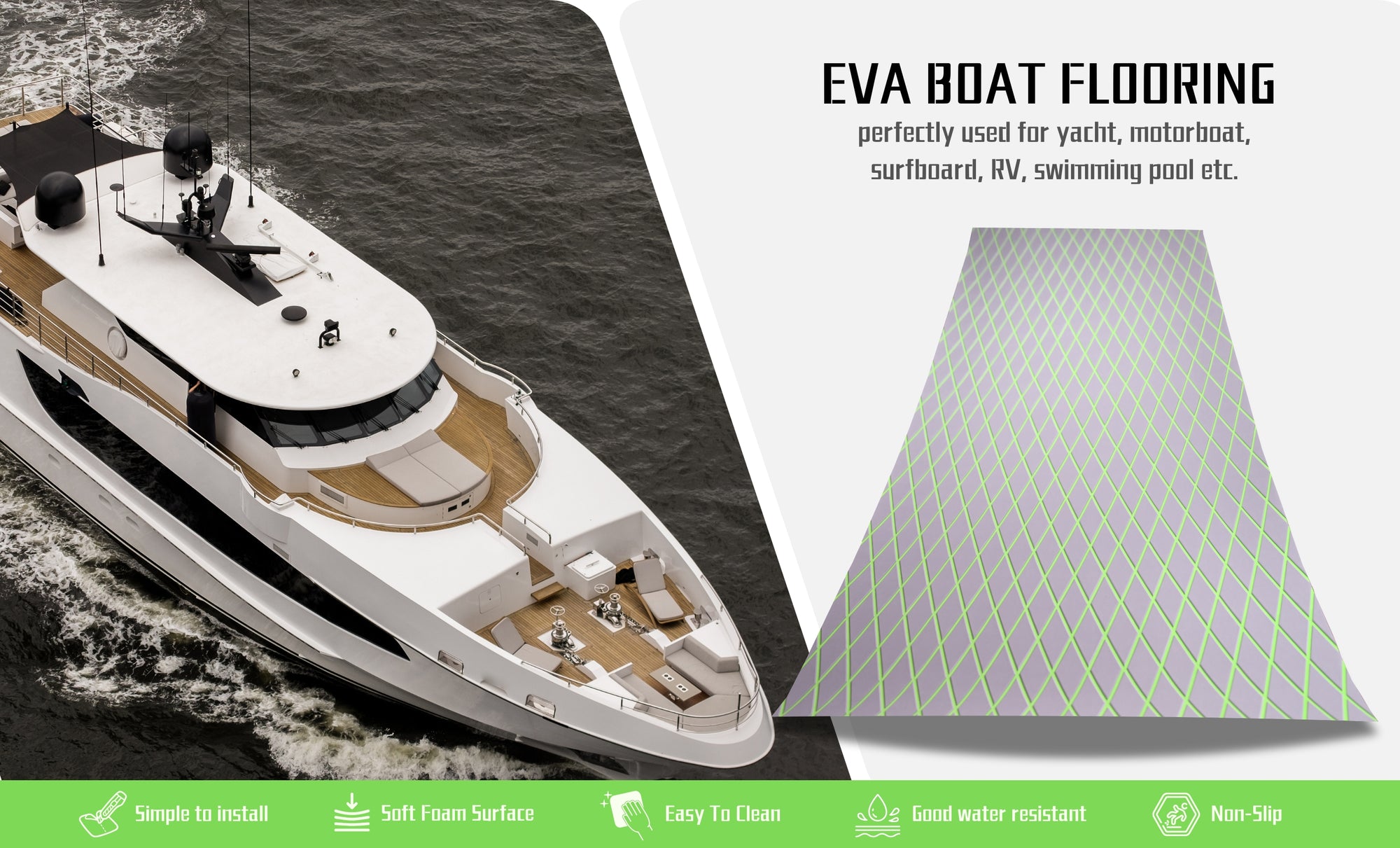 KT GuoMei EVA Foam Boat Decking - Self-Adhesive, Non-Skid, 98.4x43.31 Inch Sheet For Yacht/RV/Pool